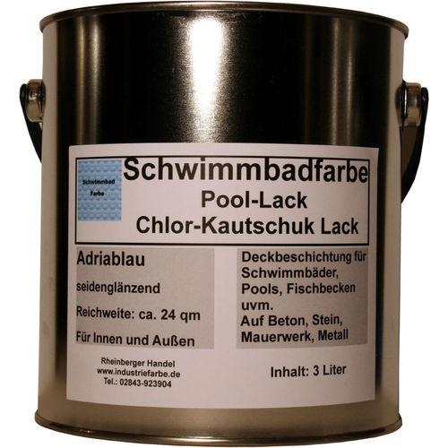 Schwimmbadfarbe, Pool-Lack, Chlor-Kautschuk Lack, Beckenlack, Adriablau, 3 Liter